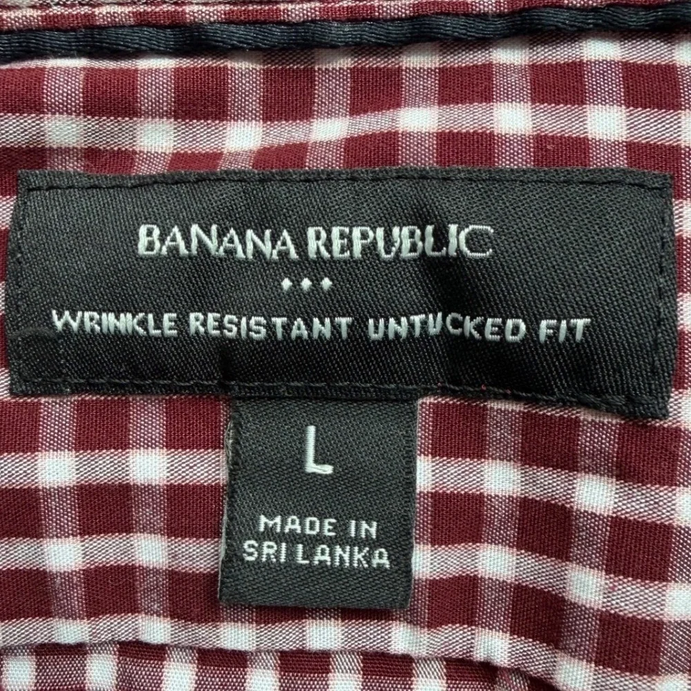 Banana Republic Untucked Fit Shirt Mens Size L Burgundy Gingham Cotton‎ Stretch